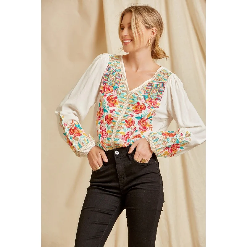 Savanna Jane Long Sleeve Embroidered Top