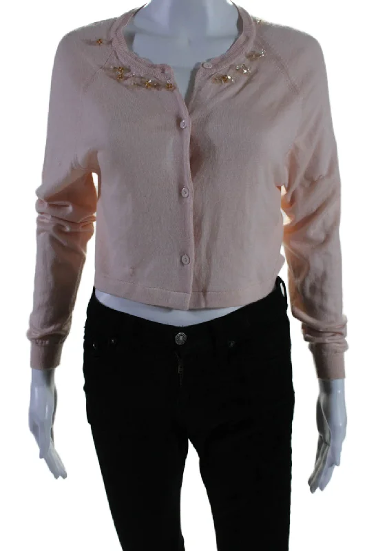 Simone Rocha Womens Long Sleeve Button Down Knit Blouse Pink Medium