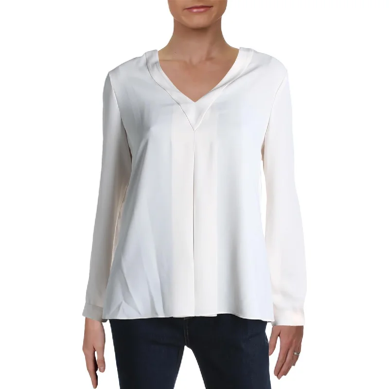 Womens Box Pleat Long Sleeve Blouse