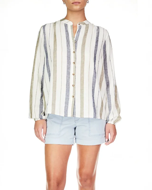 As You Are Button Front Shirt In Ocean Stripe