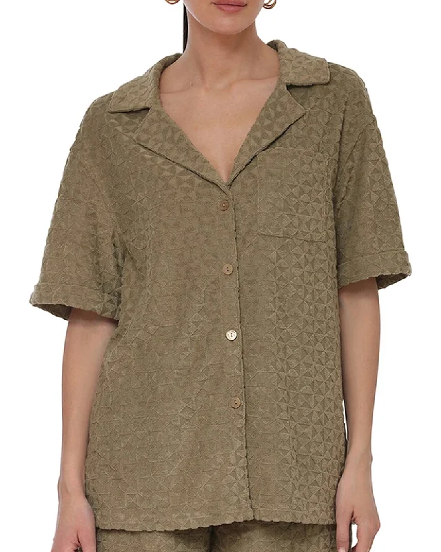 Avec Les Filles Button Front Burnout Terry Shirt