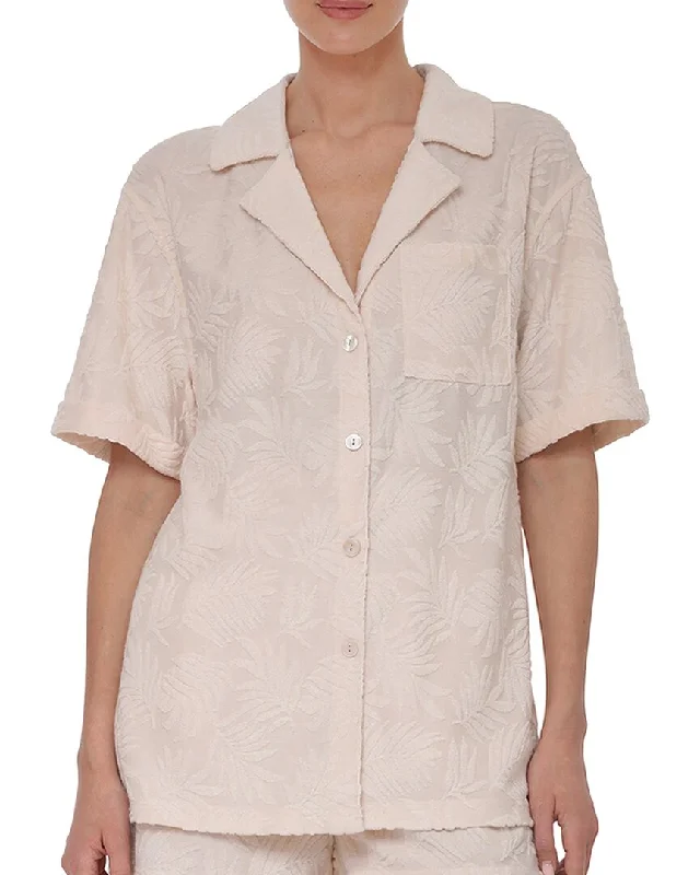 Avec Les Filles Button Front Burnout Terry Shirt