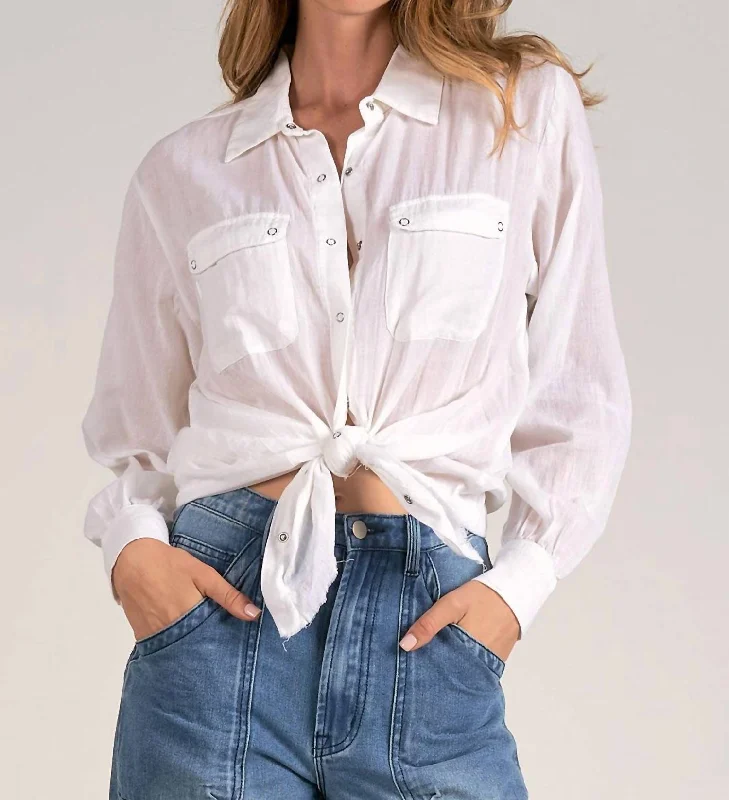 Collared Button Up Shirt In White