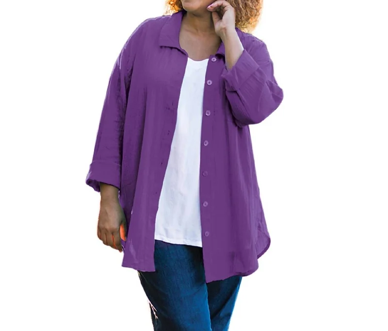 Cotton Collar Long Sleeve Kendall Shirt - Plus In Acai