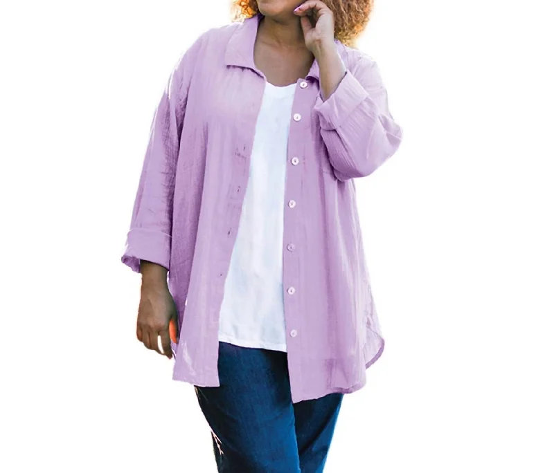 Cotton Collar Long Sleeve Kendall Shirt - Plus In French Lilac