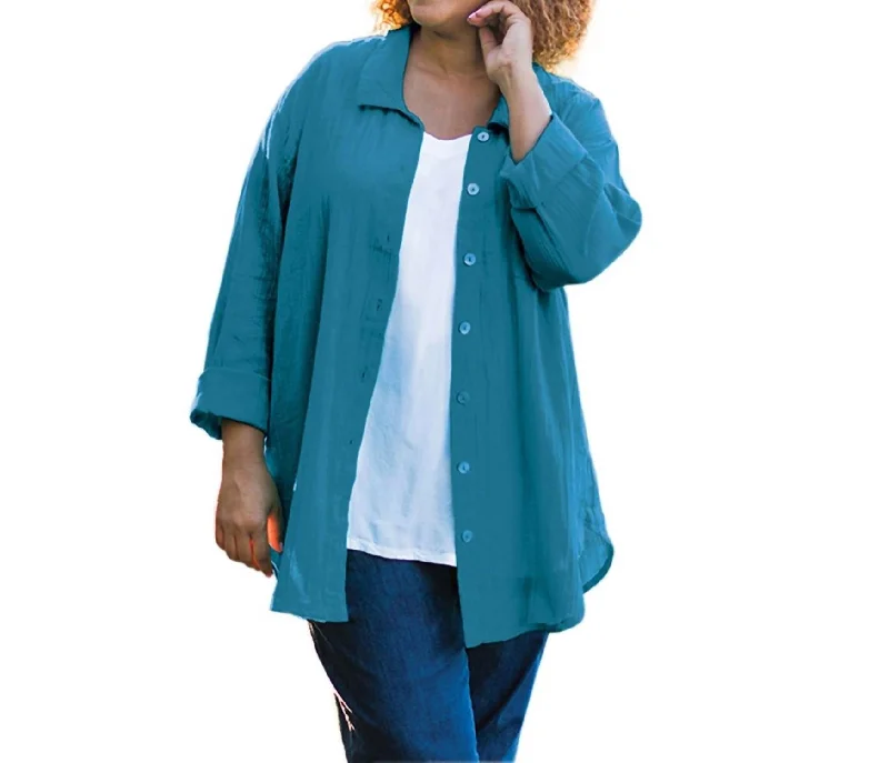 Cotton Collar Long Sleeve Kendall Shirt - Plus In Ocean Depths