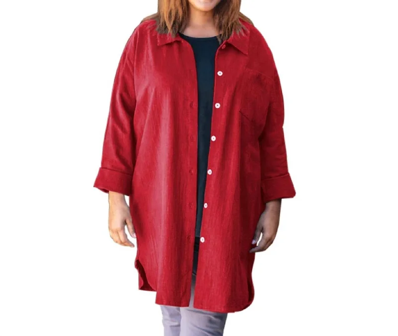 Cotton Collar Long Sleeve Kendall Shirt - Plus In Ruby