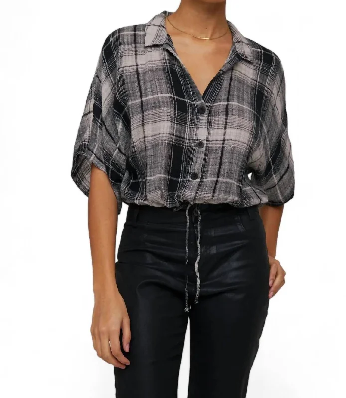 Flowy Tie Waist Plaid Shirt In High Desert