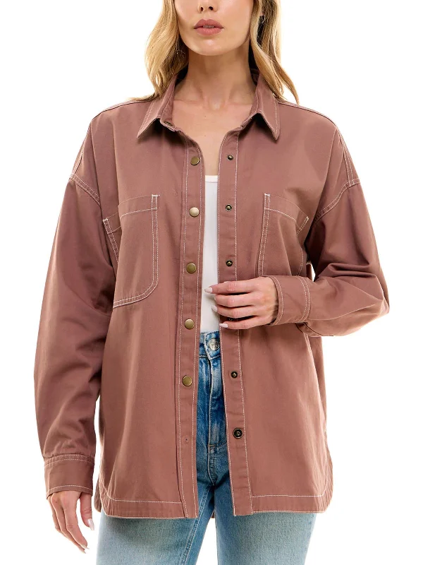 Juniors Womens Shirt Collared Button-Down Top