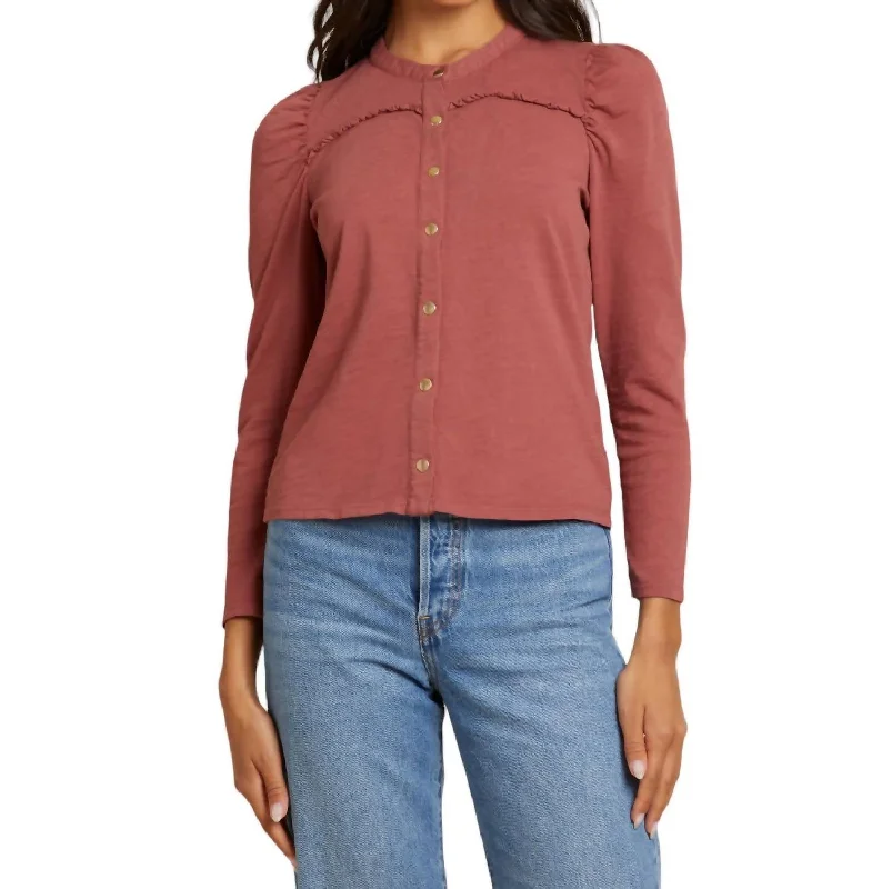 Juniper Femme Collarless Shirt In Desert Rose