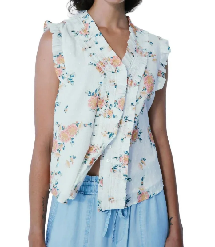 Lindy Sleeveless Shirt In Off White Floral