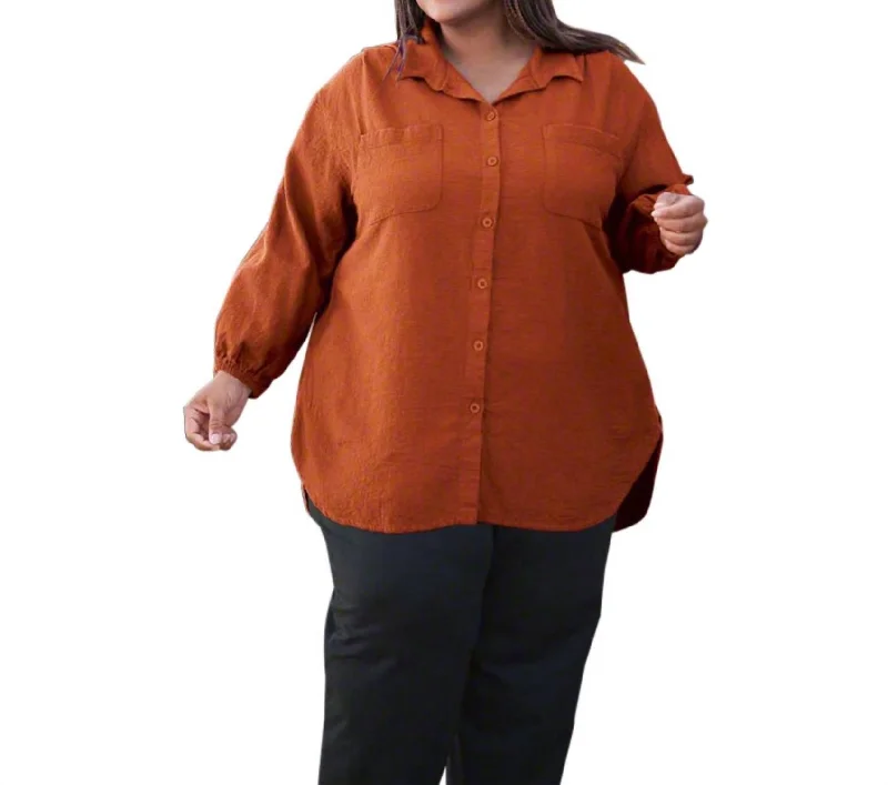 Long Sleeve Button Up Shirt - Plus In Autumn Glaze