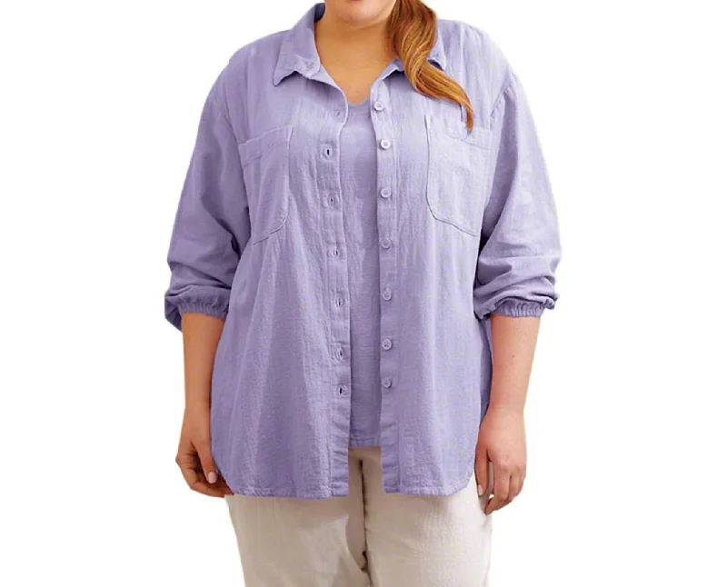 Long Sleeve Button Up Shirt - Plus In Tahitian Breeze