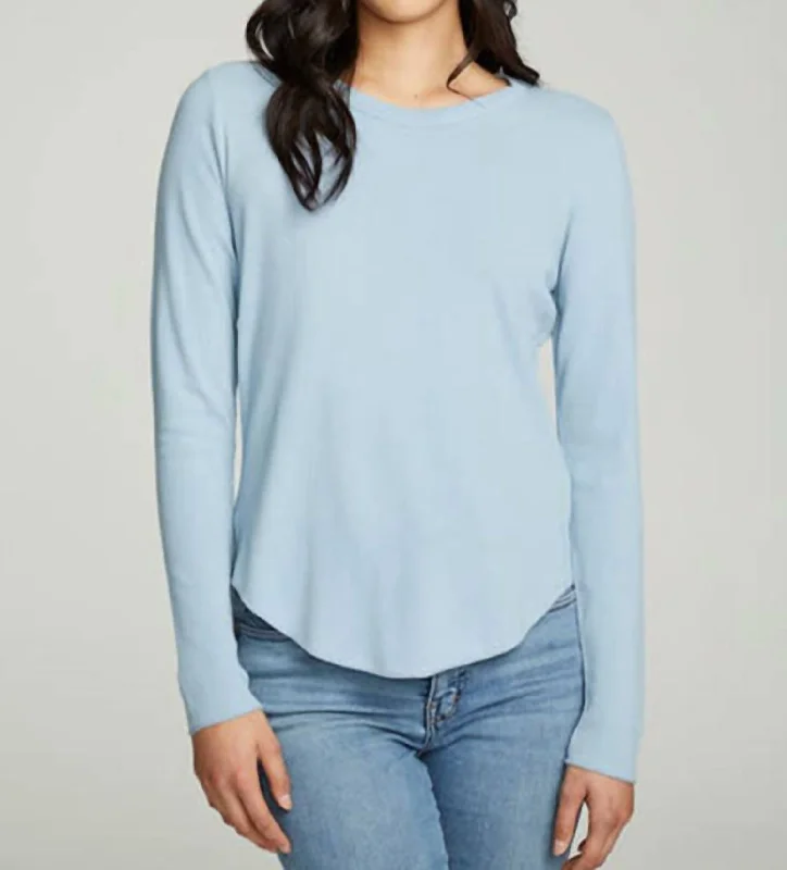 Long Sleeve Crew Neck Shirttail Tee In Ocean View