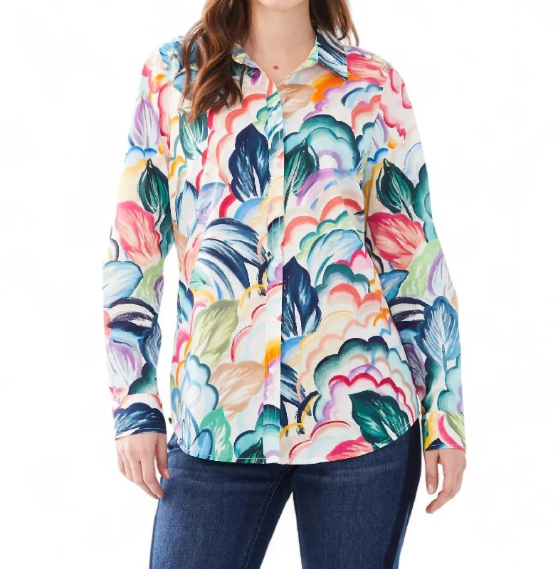 Long Sleeve Printed Poplin Shirt In Tropical Layer