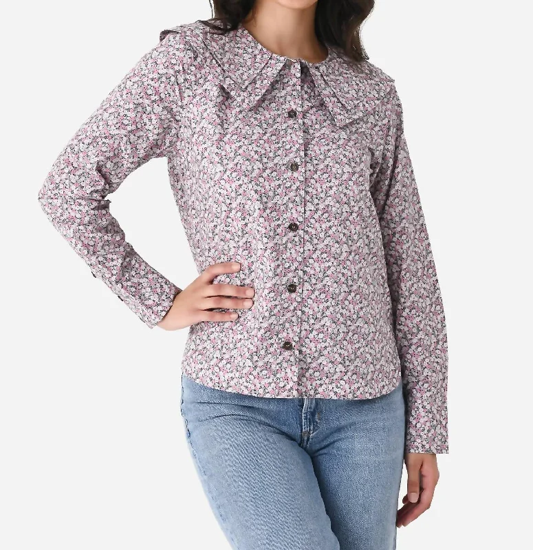 Printed Cotton Double-Collar Shirt In Frost Gray