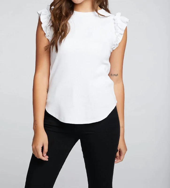 Recycled Vintage Rib Ruffle Sleeve Shirttail Tee In White