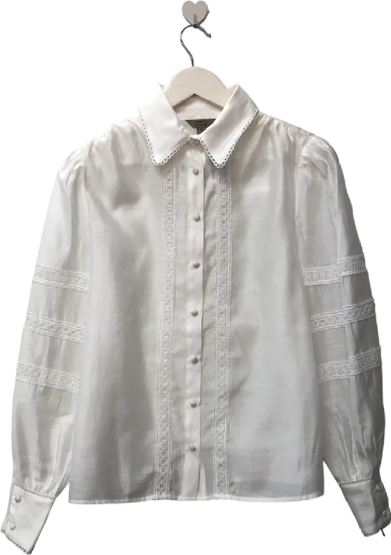 River Island White Lace Trim Shirt UK 10