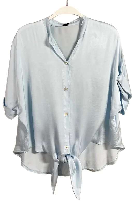 Tie Front Shirt In Sky Blue