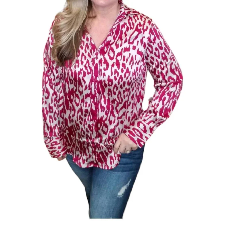 Time To Party Satin Shirt In Fuchsia