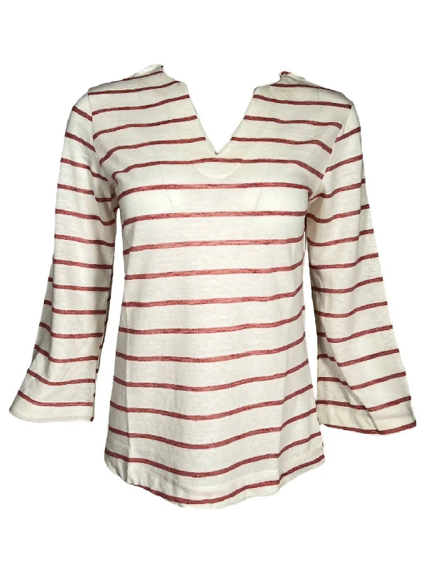 Women's Striped Linen Blend Shirt In Papaya