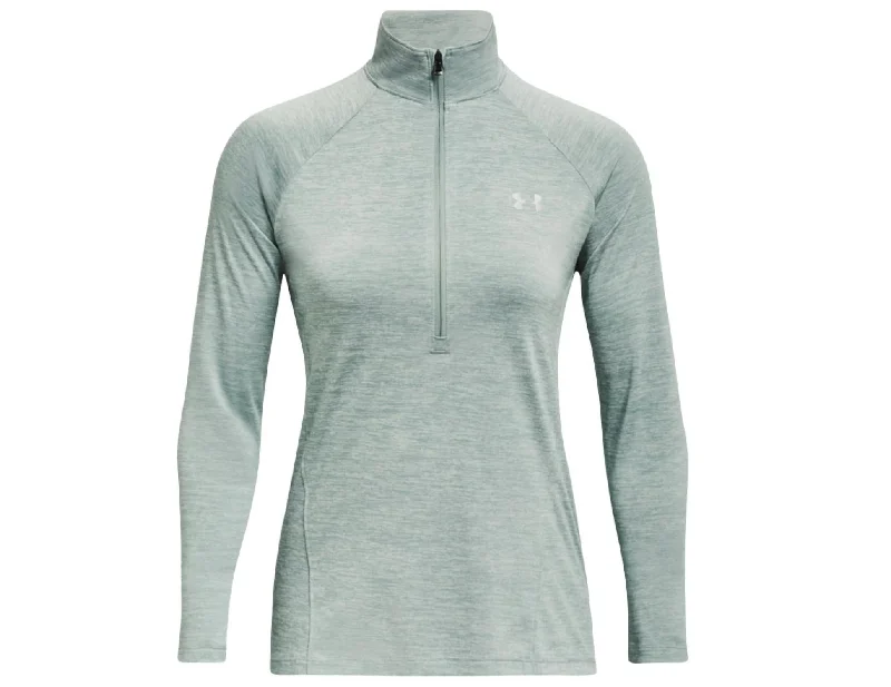 Women's Tech Half Zip - Twist Shirt In Opal Green / White / Metallic Silver