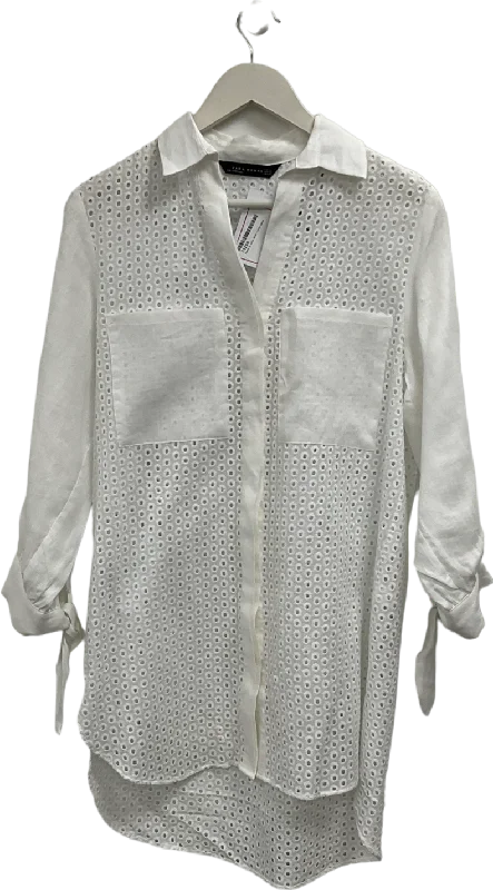 ZARA White Crochet Shirt UK 8