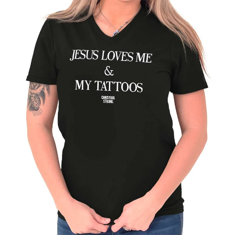 Jesus Loves My Tattoo V-Neck T Shirt