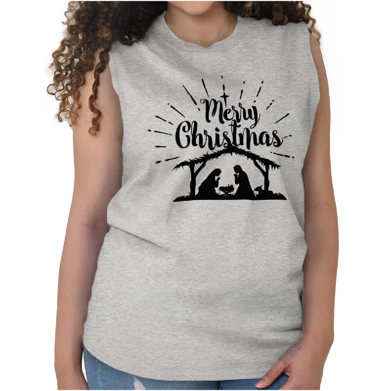 Nativity Scene Merry Christmas Sleeveless T-Shirt