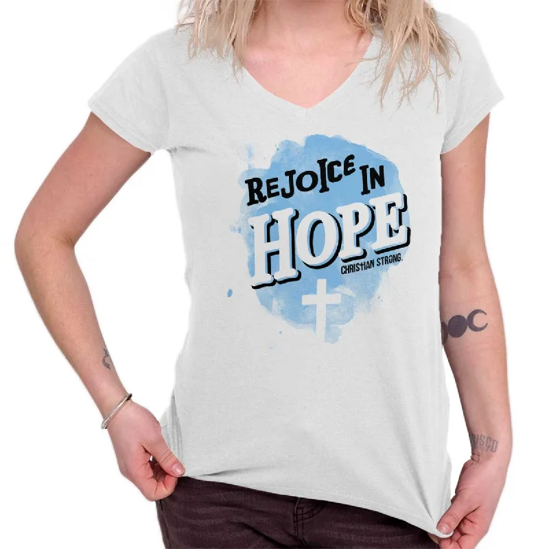 Rejoice in Hope Junior Fit V-Neck T-Shirt