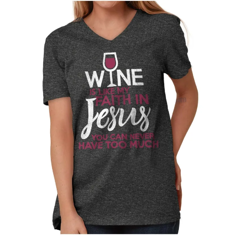 Wine Faith Jesus V-Neck T Shirt