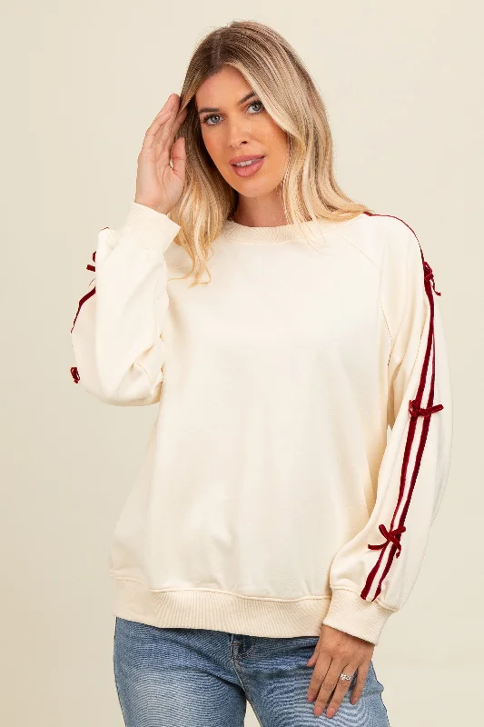 Cream Velvet Bow Accent Sweatshirt