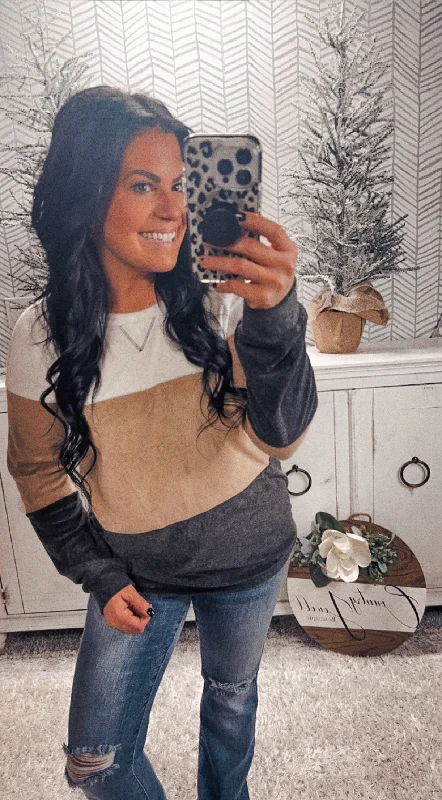 Black/Ivory/Taupe Color Block Sweatshirt