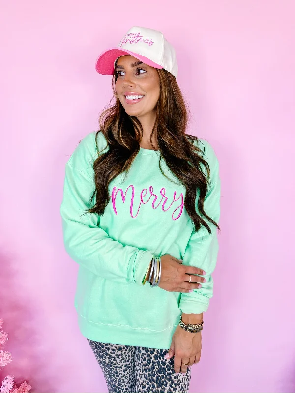 MERRY EMBROIDERED SWEATSHIRT - GREEN