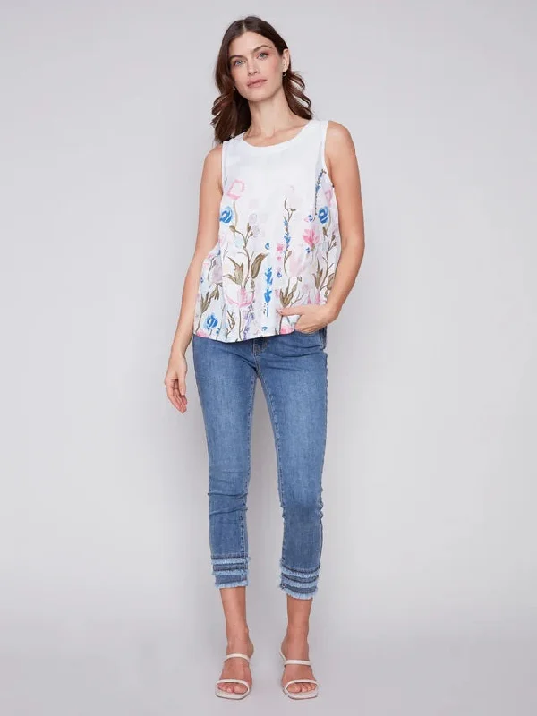 C.B 4532P Floral Sleeveless Linen Top