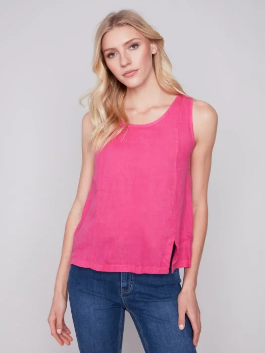 C.B 4543 Sleeveless Linen Top with Slit