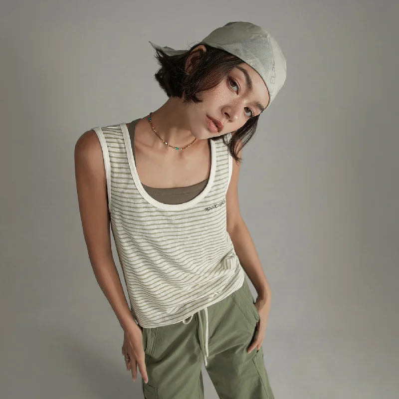 Striped U-Neck Contrast Color Sleeveless Top