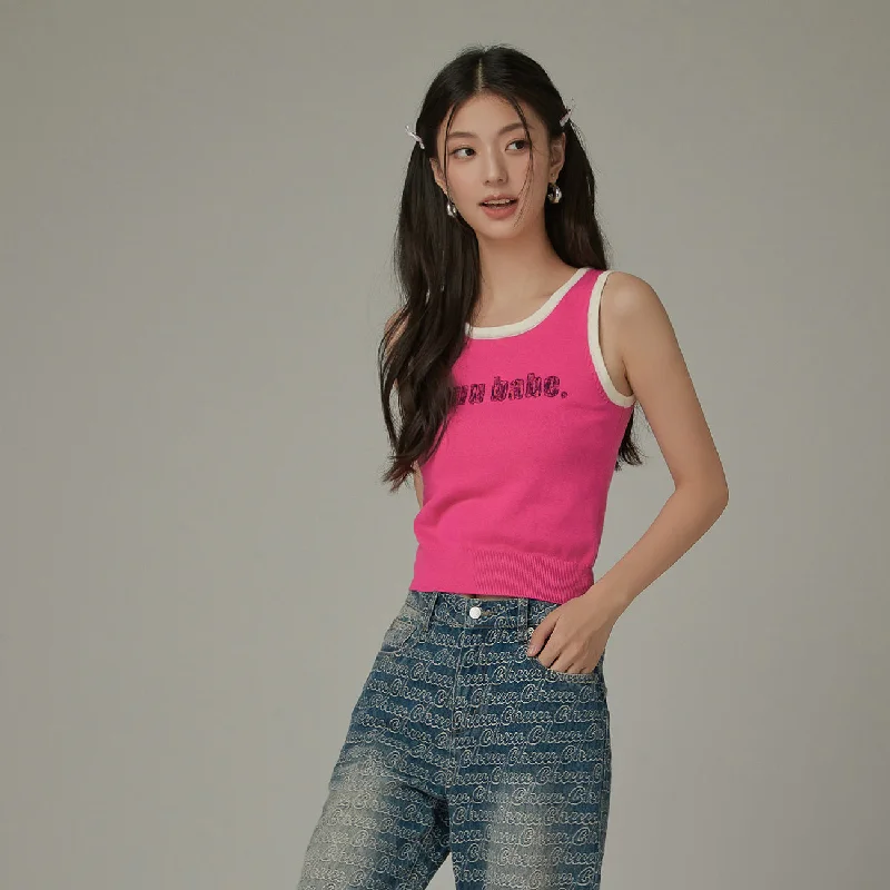 Logo Lettering Color Knit Sleeveless Top