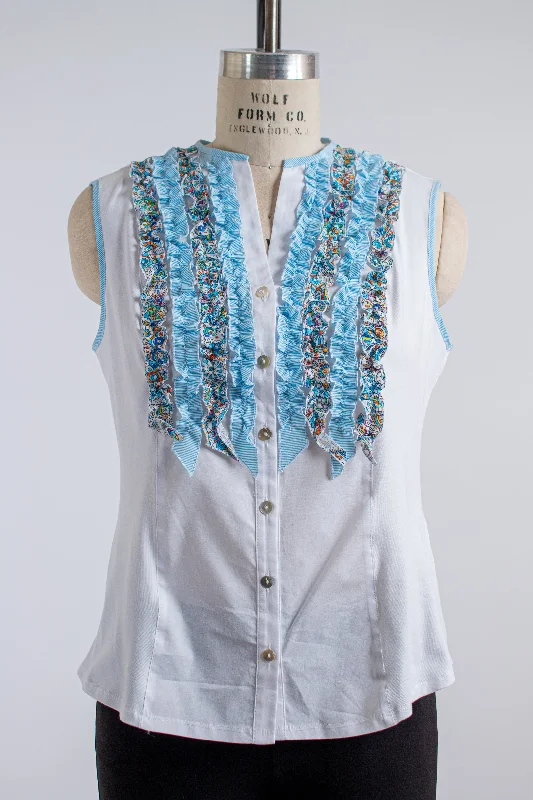 White & Blue Sleeveless Top