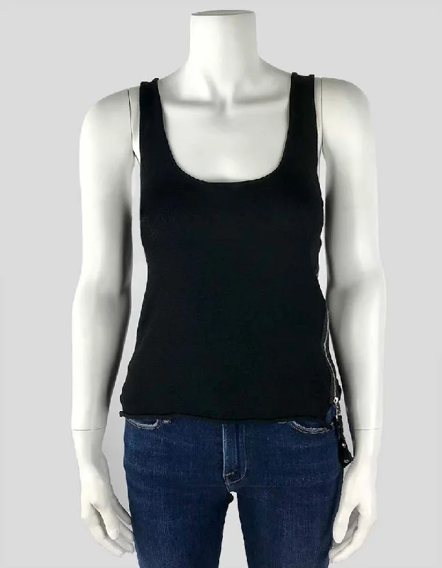 Karen Millen Sleeveless Black Strappy Knit Top With Belt Accent And Silver Tone Hardware Size 2 US