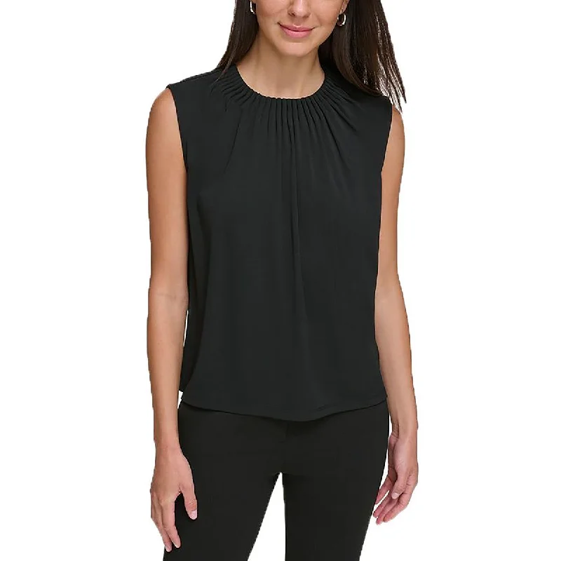 Womens Pleated-Neck Sleeveless Blouse