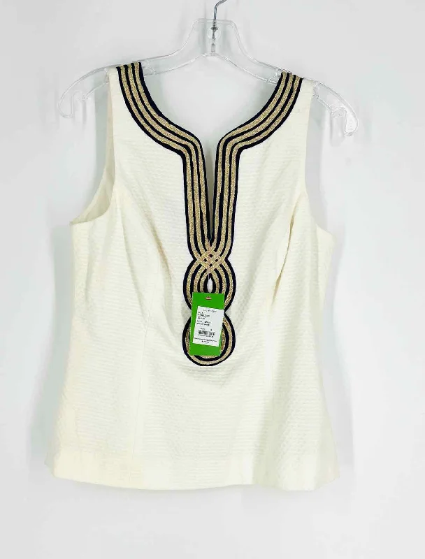 Lilly Pulitzer Size 8 Ivory/Navy Textured Shimmer AS IS Designer Top-Sleeveless