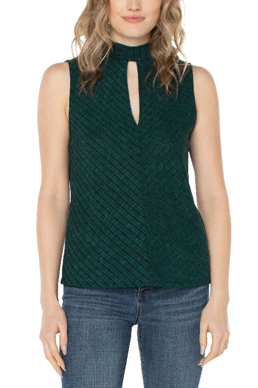 Liverpool Mock Neck Miter Sleeveless Knit Top In Emerald