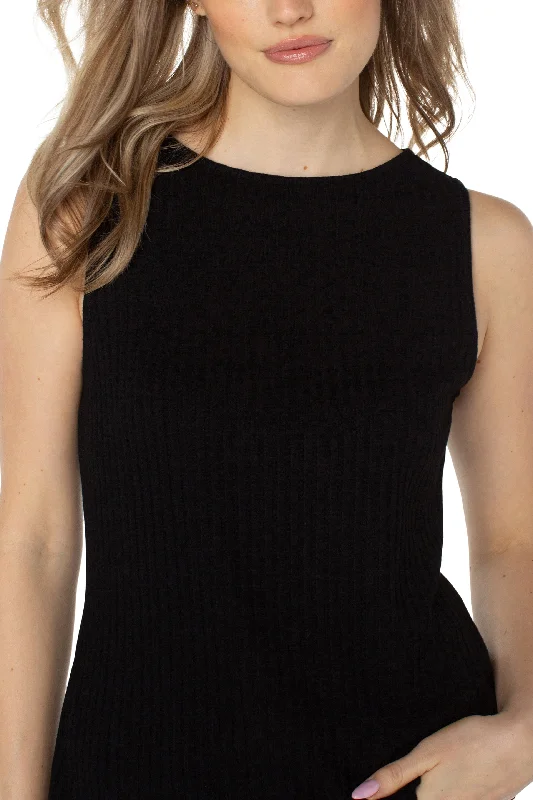 Liverpool Sleeveless Boat Neck Rib Knit Top In Black