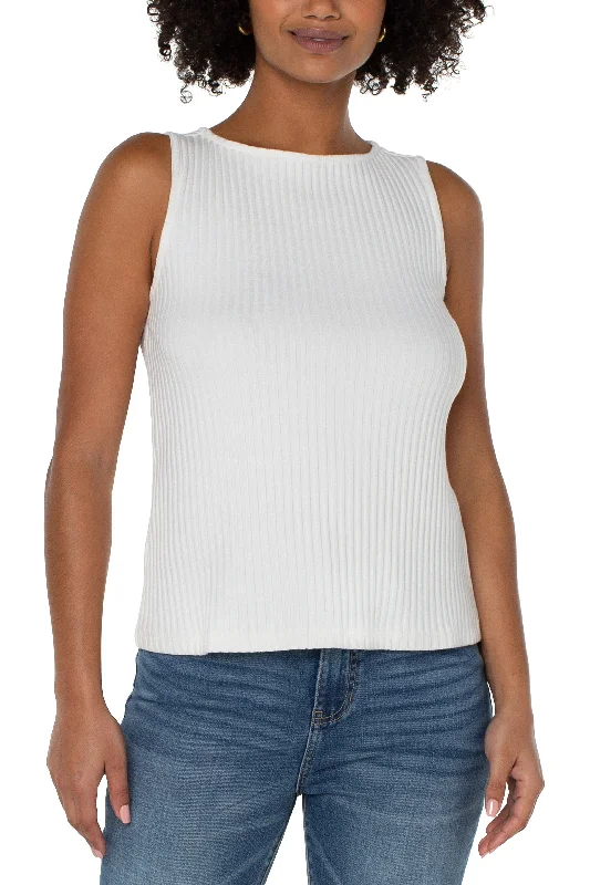 Liverpool Sleeveless Boat Neck Rib Knit Top In Snow