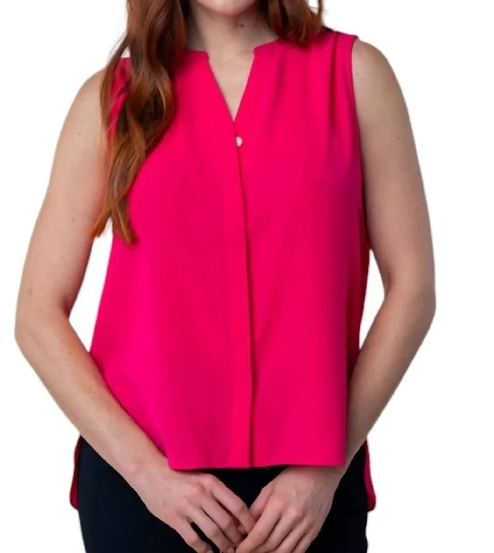 Sleeveless Solid Woven Top In Fuchsia